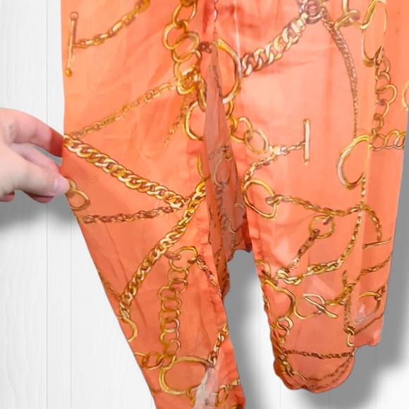 Enfocus Studio Orange V-Neck Short Sleeve Chain Print Maxi Dress Size 6 - Picture 7 of 9